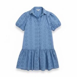 Donna Morgan Blue Eyelet Cotton Mini Dress Short Puff Sleeve 2 Coquette Cottage